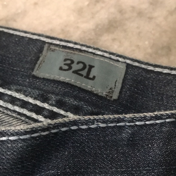 BKE Justin Jeans Mens 32L Blue Denim Flare Distressed Western Boho Festival - Picture 4 of 12